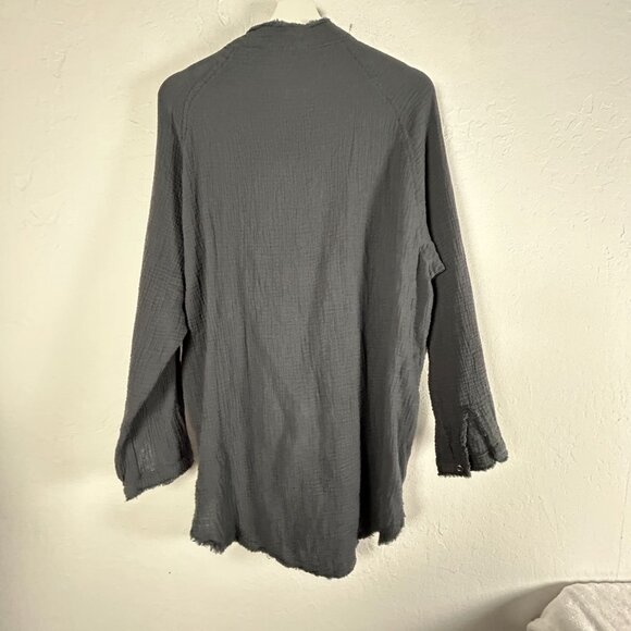 Flawless Womnes Cotton Gauze Button Up Shirt Tunic Size XS Black Frayed Trim New - Picture 2 of 8